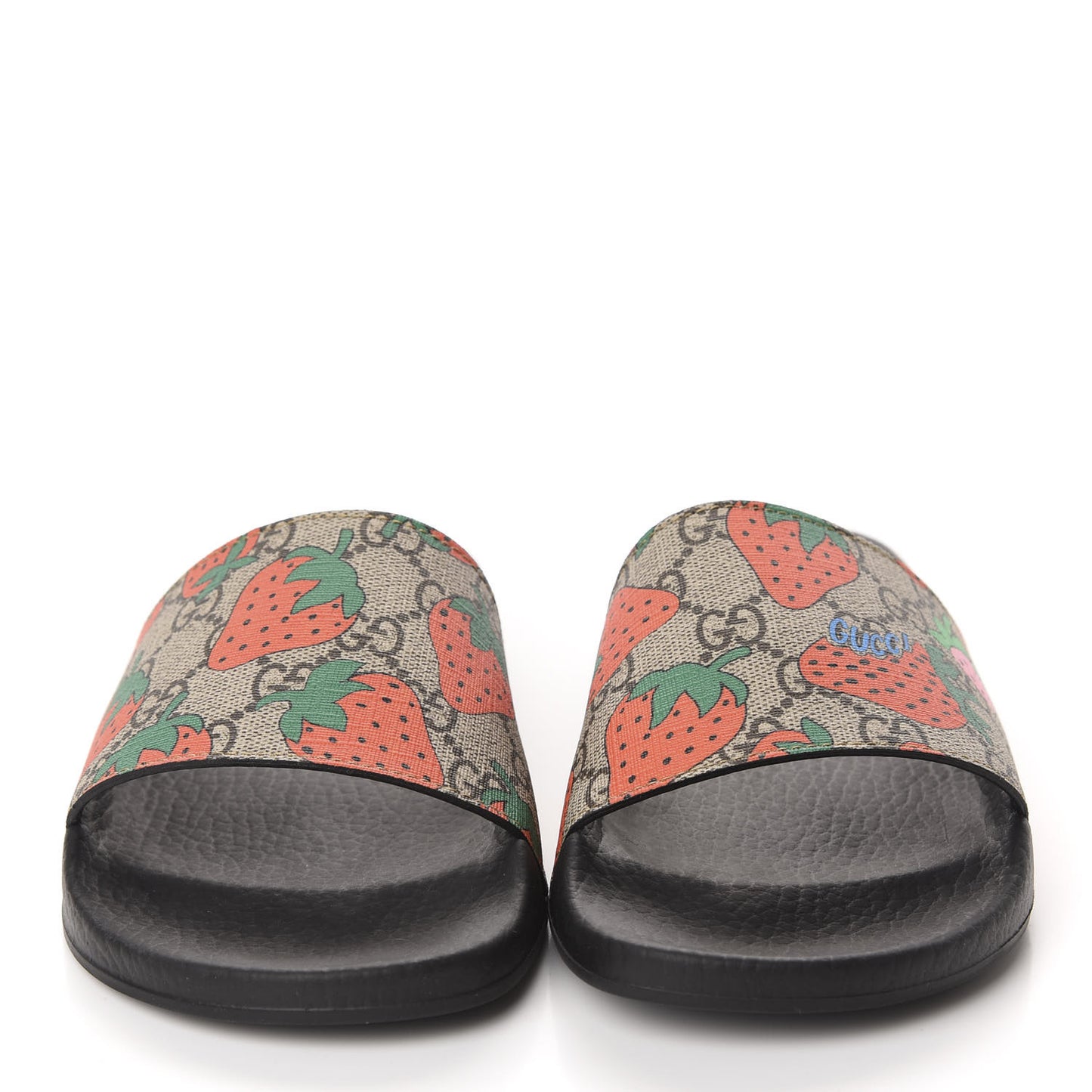 GG Supreme Monogram Strawberry Slide Sandals 38 Beige Multicolor