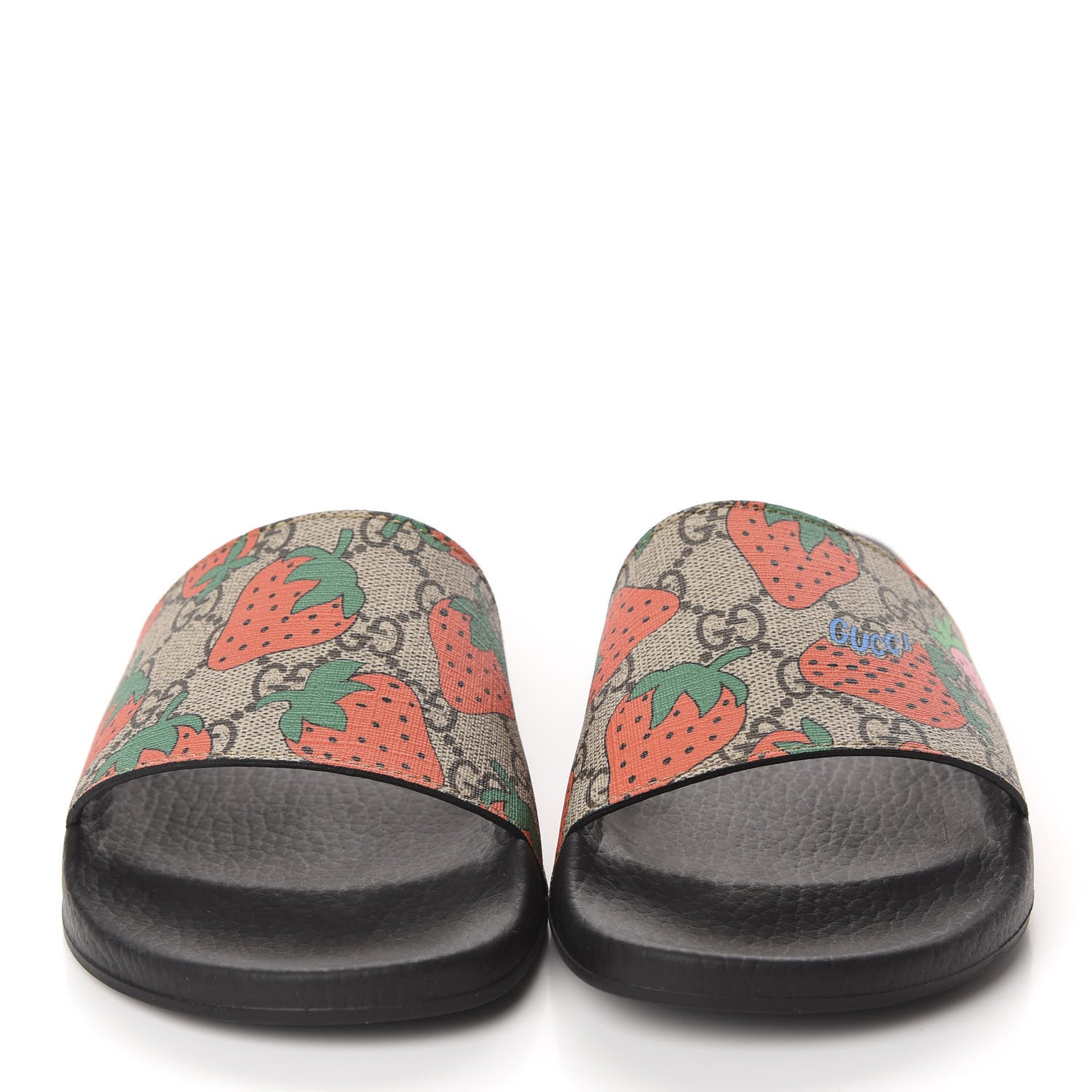 Gucci GG Supreme Monogram Strawberry Slide Sandals 38 Beige Multicolor 2 of 8