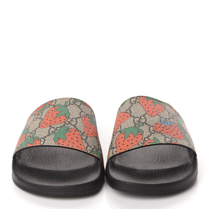Gucci GG Supreme Monogram Strawberry Slide Sandals 38 Beige Multicolor 2 of 8