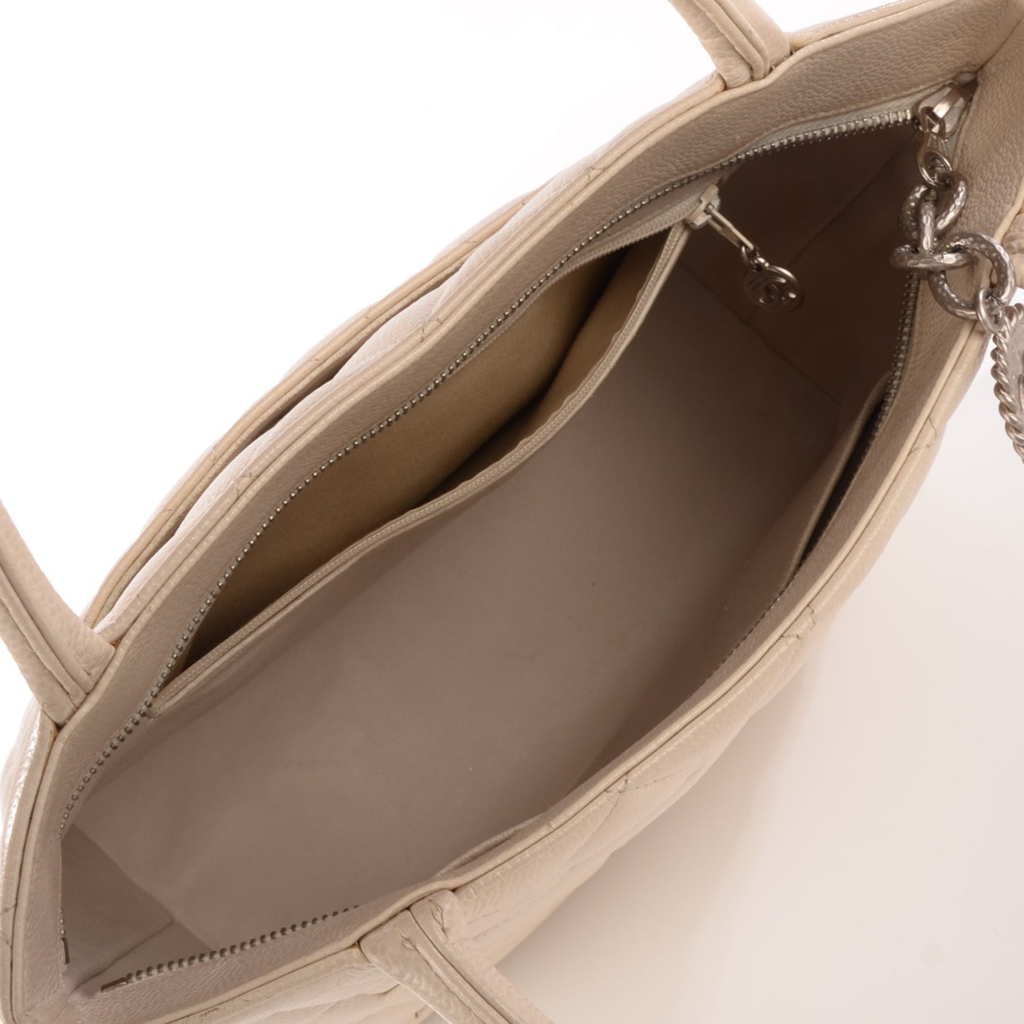 Caviar Quilted Medallion Tote Light Beige