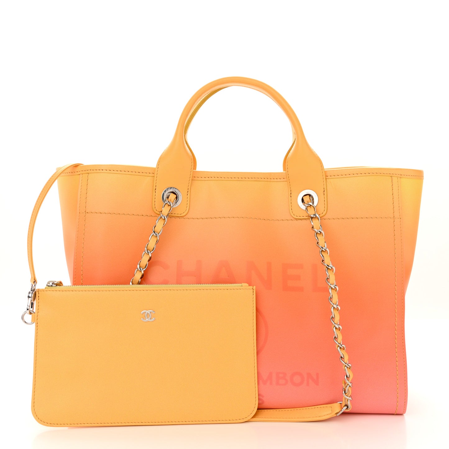 Shaded Calfskin Small Deauville Tote Orange Coral Pink