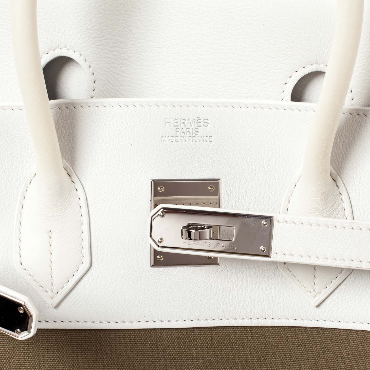 Hermes Swift Toile Birkin 35 Blanc Vert Miliatire 7 of 11