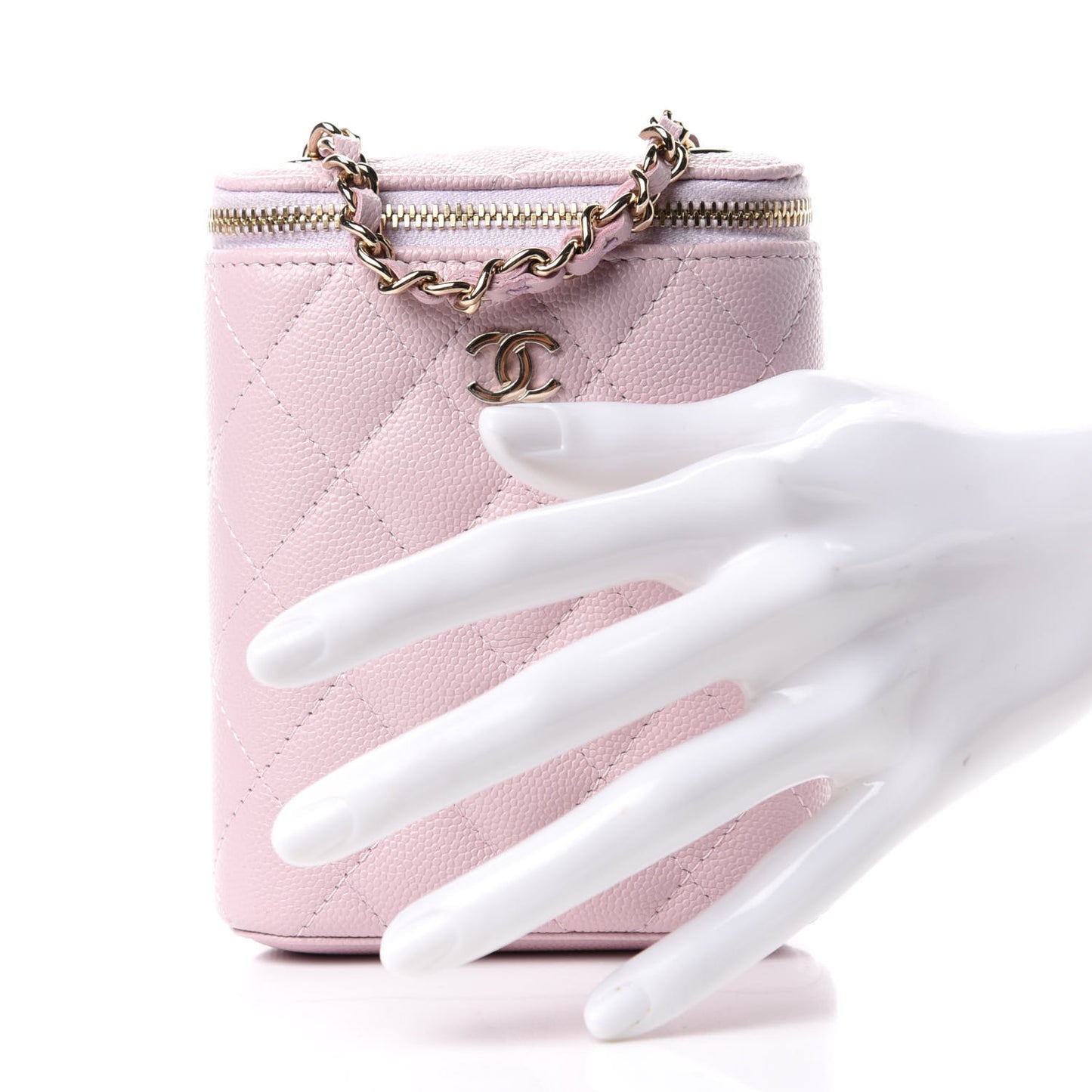 Caviar Quilted Small Vertical Coco Beauty Vanity Case With Chain Light Pink