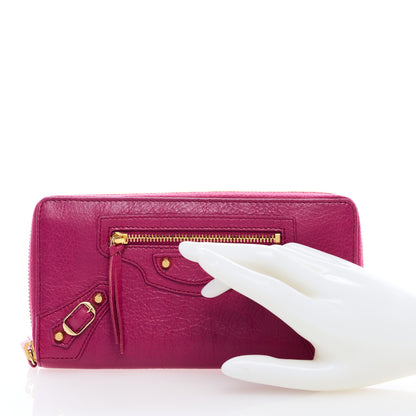 Balenciaga Agneau Classic Gold Hardware Continental Zip Around Wallet Rose Dahlia 2 of 6
