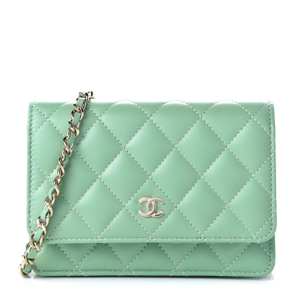 Chanel Lambskin Quilted Mini Wallet On Chain WOC Light Green 1 of 11