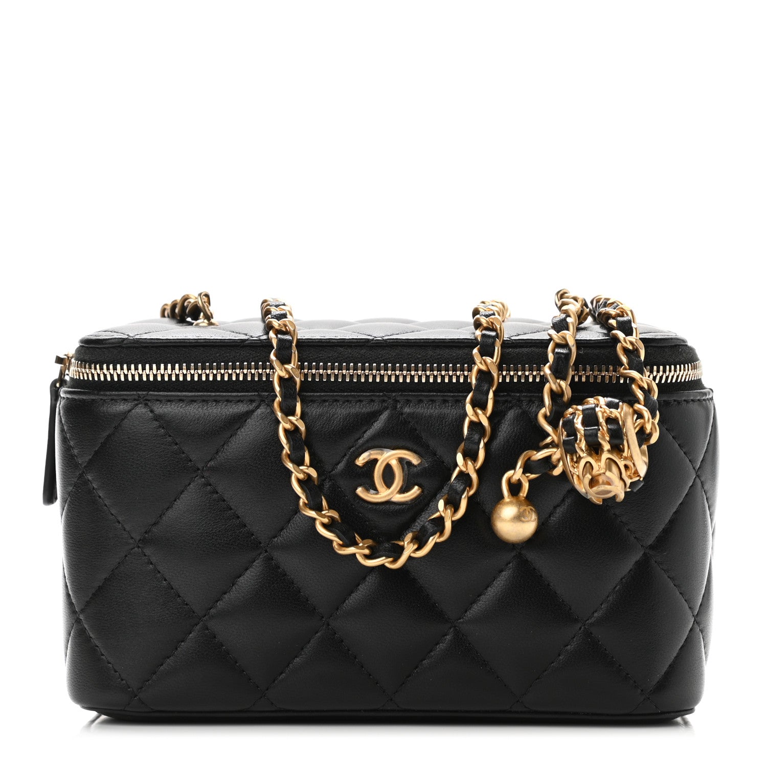 Chanel Lambskin Quilted Small Pearl Crush Vanity Case With Chain Black 1 of 12
