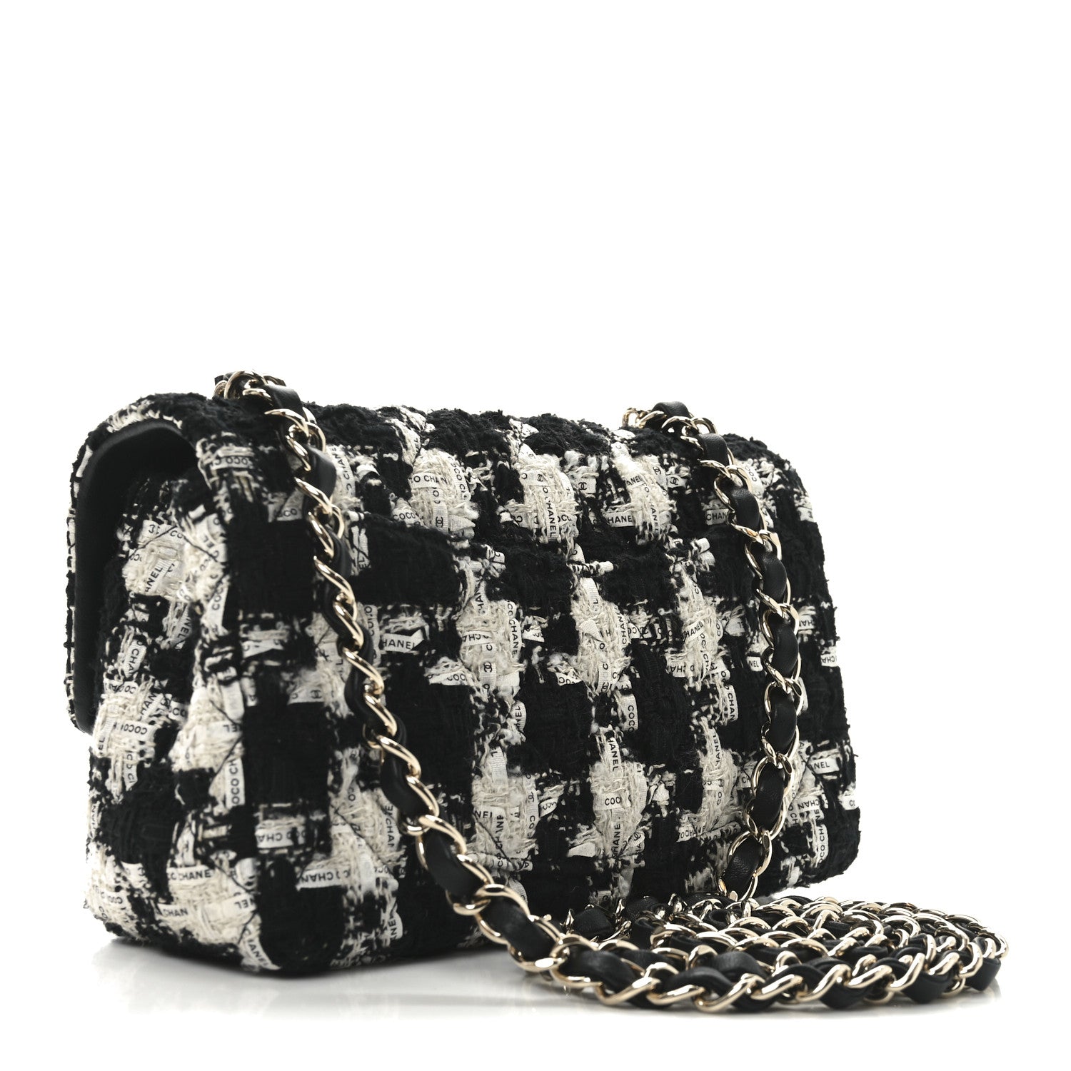 Chanel Tweed Quilted Mini Rectangular Flap Black Ecru White 3 of 10