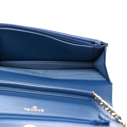 Chanel Caviar Quilted CC Filigree Wallet On Chain WOC Blue 5 of 12
