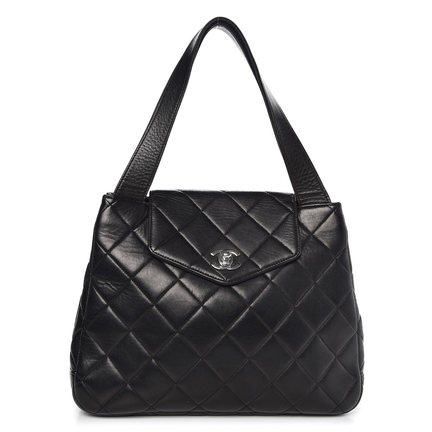 Lambskin Quilted Flap Shoulder Bag Black