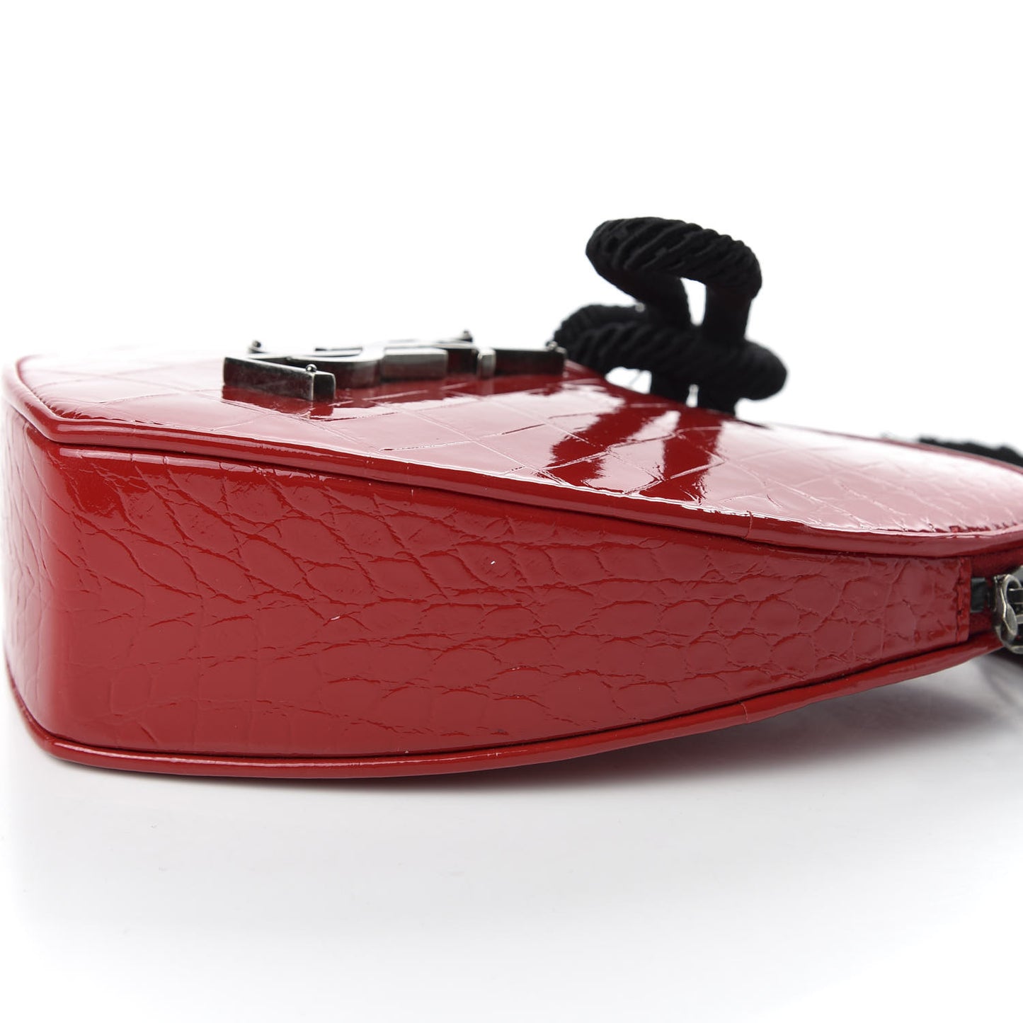 Patent Crocodile Embossed Sac Coeur Heart Shaped Clutch Red