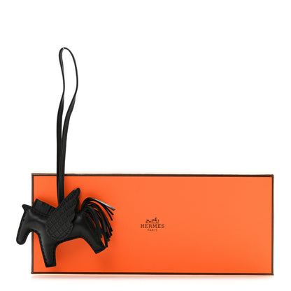 Hermes Milo Lambskin Matte Alligator Touch Grigri Rodeo Pegase Horse Bag Charm PM So Black 5 of 5