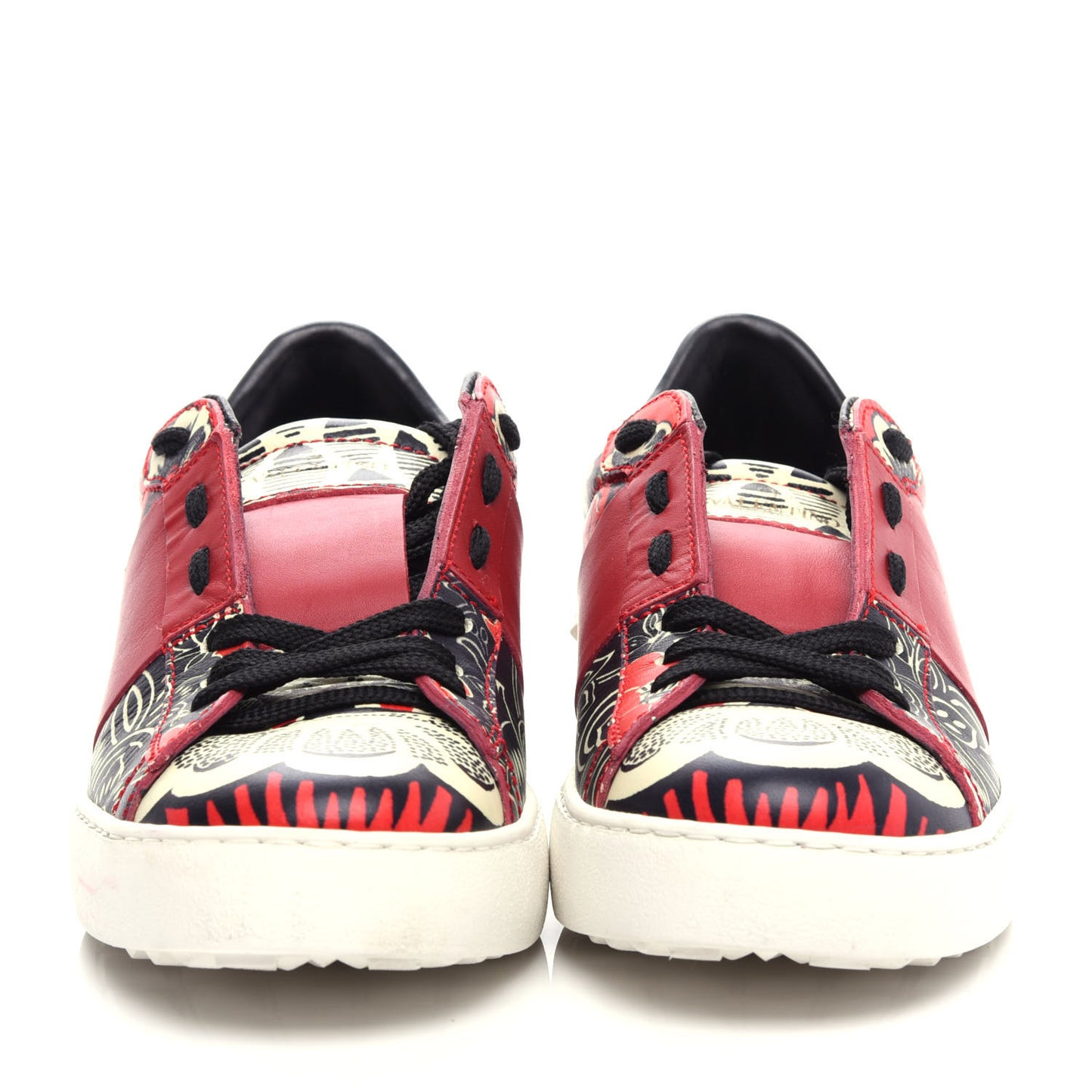 Calfskin Mime Rockstud Open Sneakers 39 Red White Black