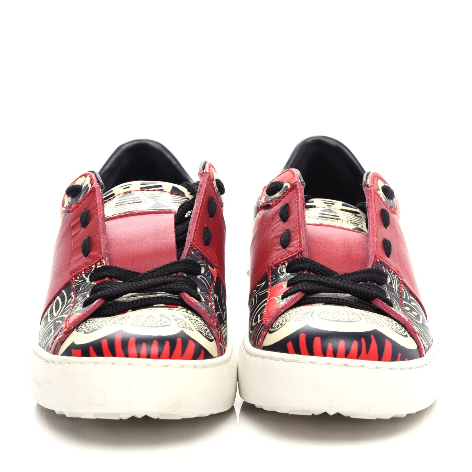 Valentino Garavani Calfskin Mime Rockstud Open Sneakers 39 Red White Black 2 of 11