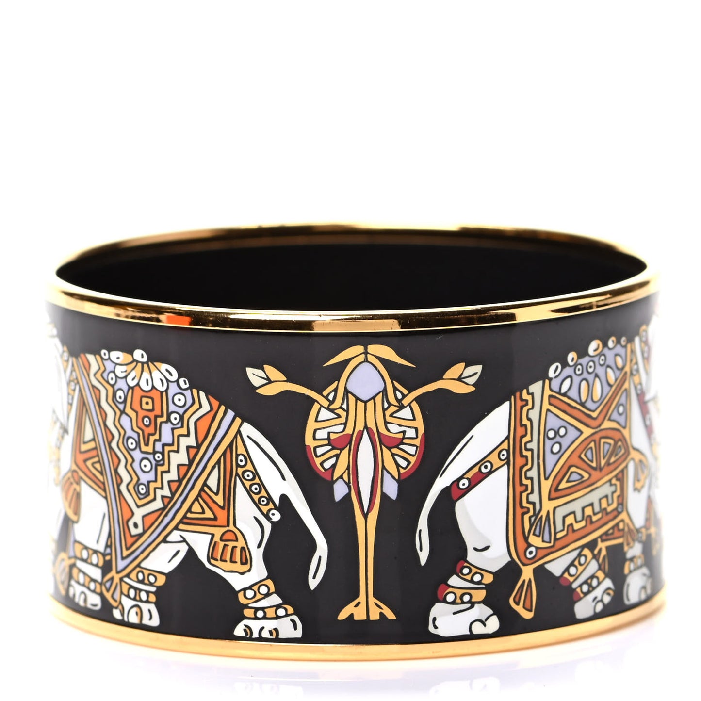 Enamel Printed Elephant Torana Extra Wide Bracelet 65 Black