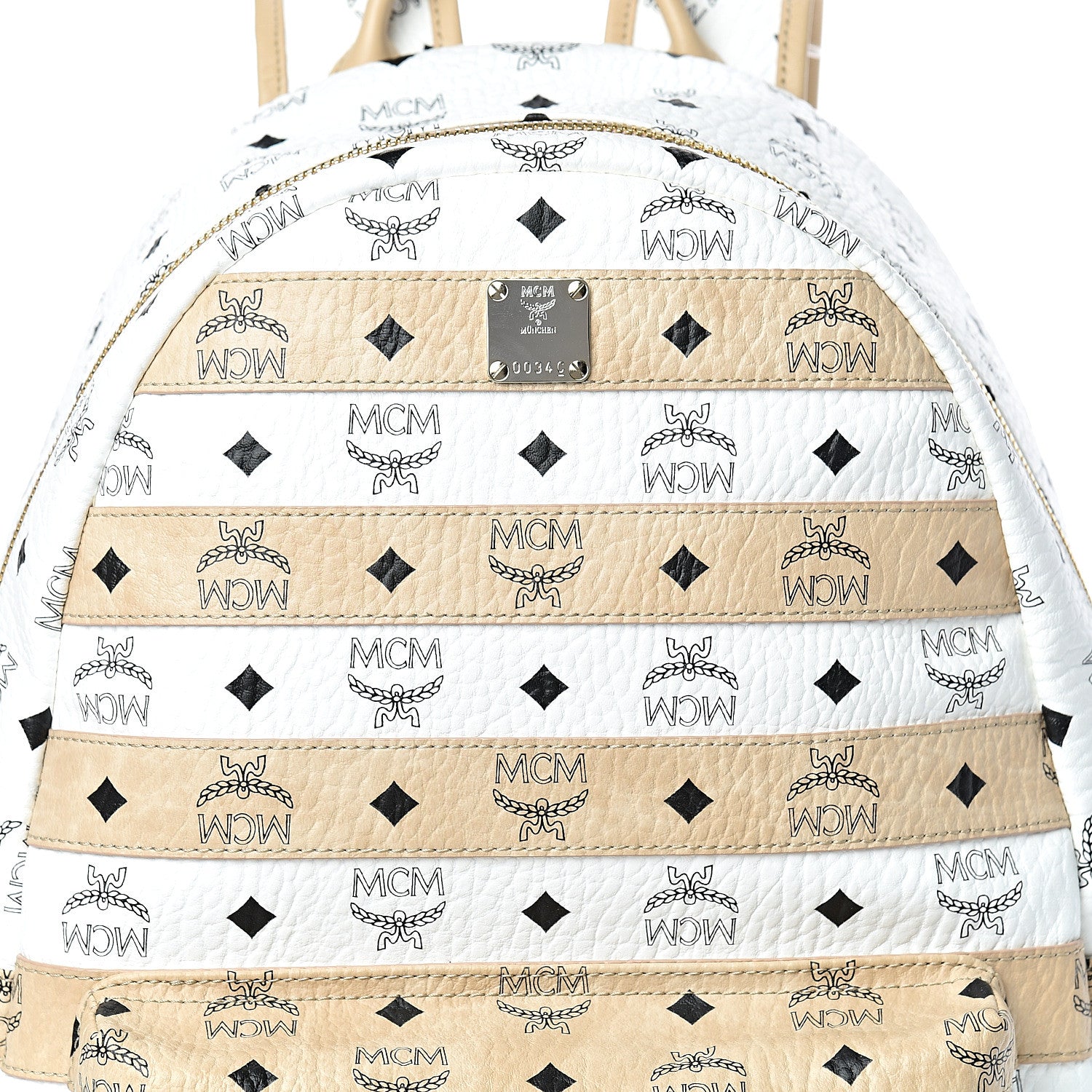 MCM Metallic Visetos Striped Medium Stark Backpack White Beige 7 of 12