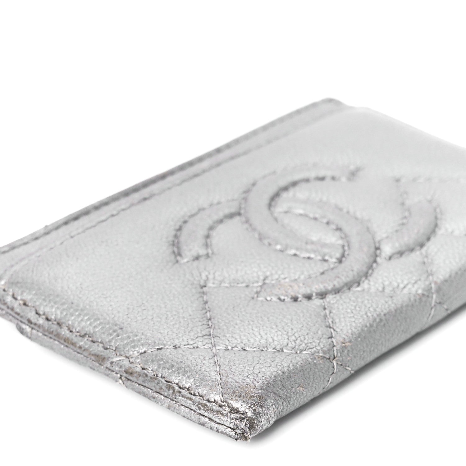 Chanel Metallic Caviar Quilted Card Holder Silver 9 of 10