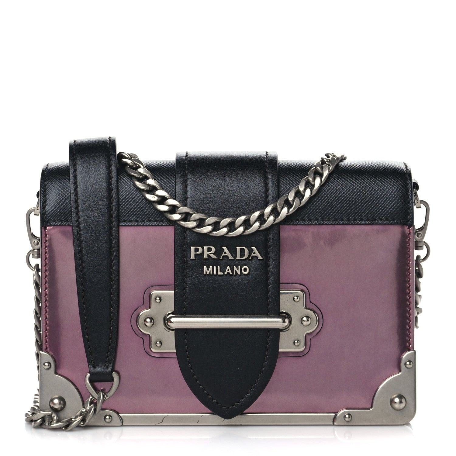 Prada Metallic Vitello Saffiano Cahier Bag Ibisco Black 1 of 8