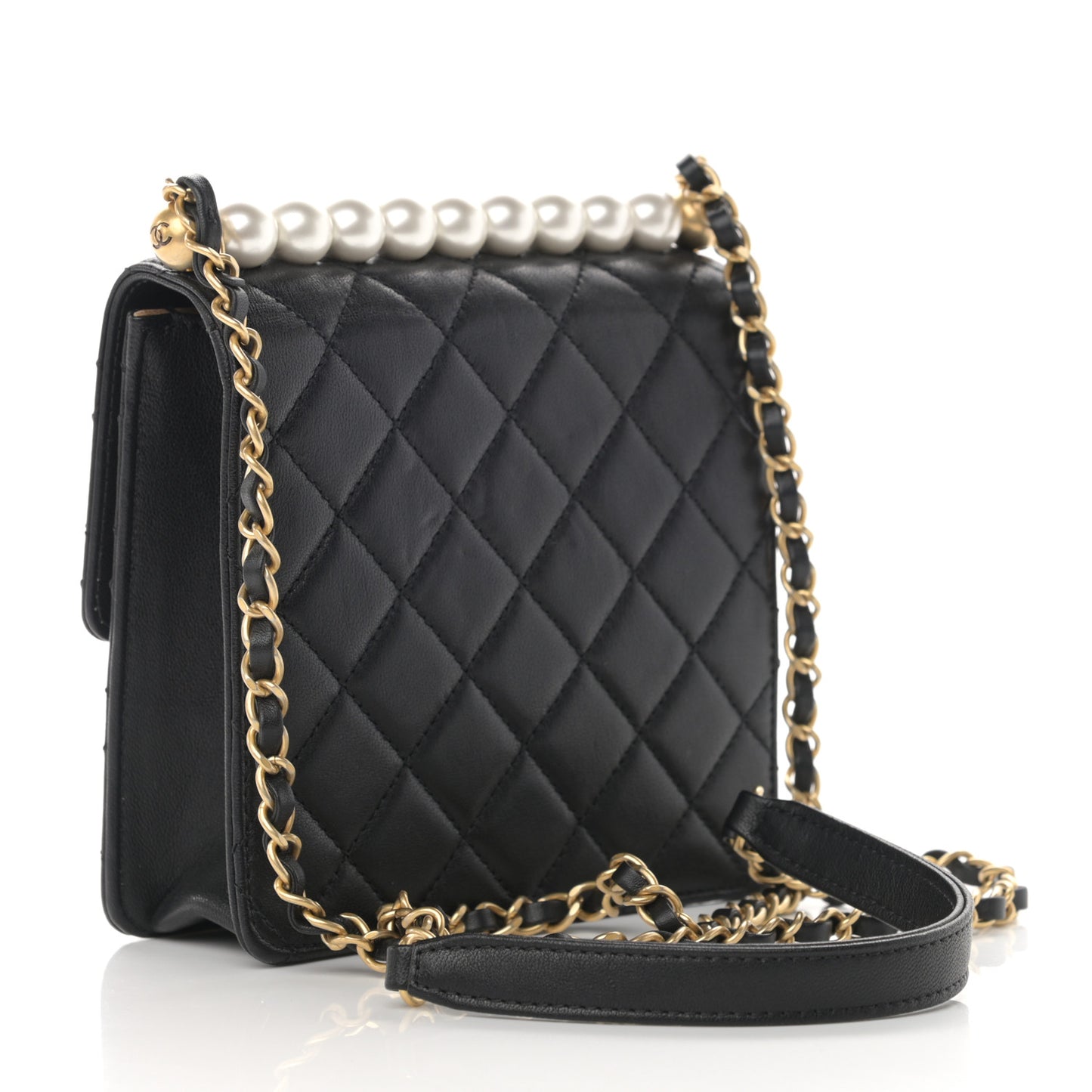Goatskin Quilted Chic Pearls Flap Black
