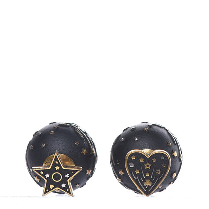 Christian Dior Metal Star Heart Mise En Dior Tribal Earrings Black Gold 2 of 5