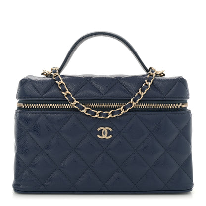 Chanel Caviar Quilted Top Handle Slim Vanity With Chain Navy 1 of 12