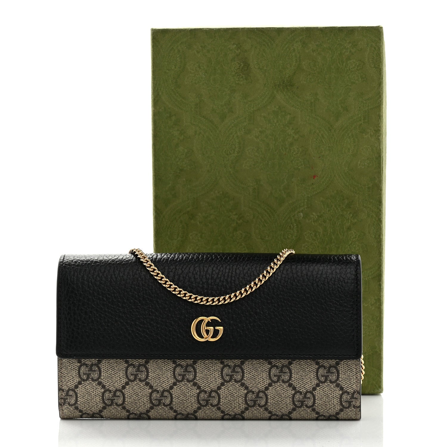 Gucci Dollar Calfskin GG Supreme Monogram Petite GG Marmont Wallet Chain Bag Black Beige Ebony 7 of 7
