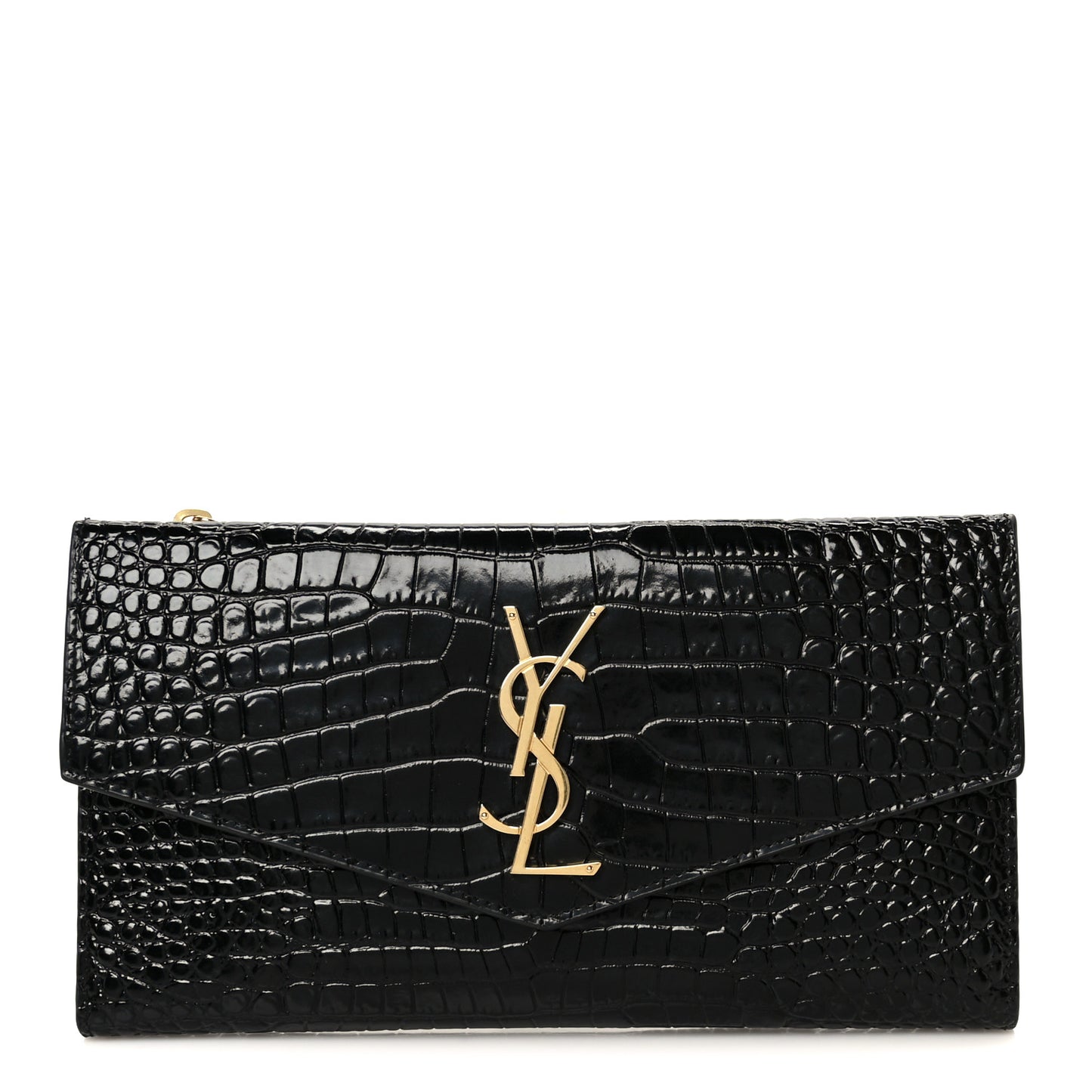 Shiny Calfskin Crocodile Embossed Monogram Uptown Wallet Black