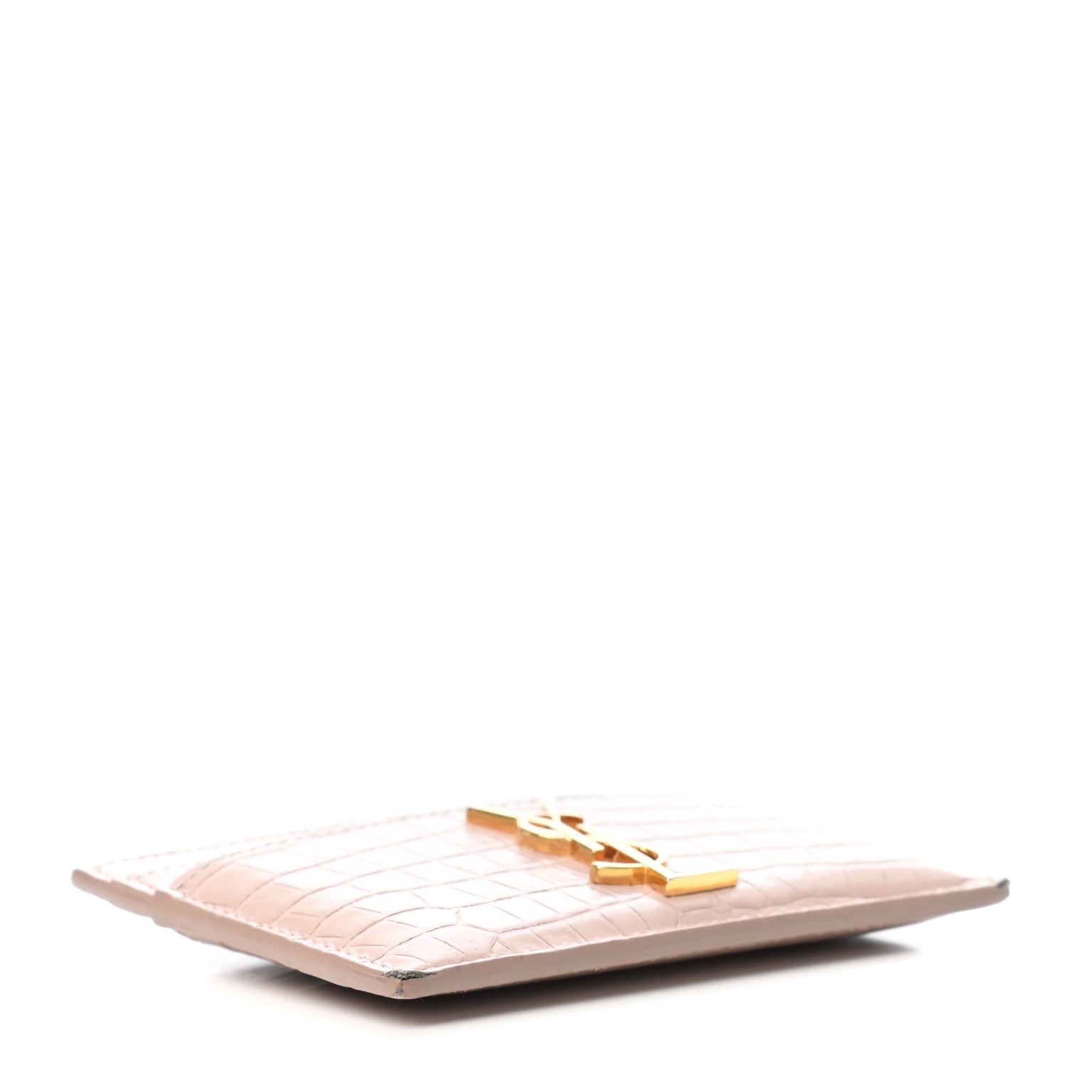Saint Laurent Calfskin Crocodile Embossed Monogram Card Case Rose Antic 4 of 10