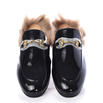 Gucci Patent Fur Womens Princetown Slippers 36 Black Natural 5 of 10