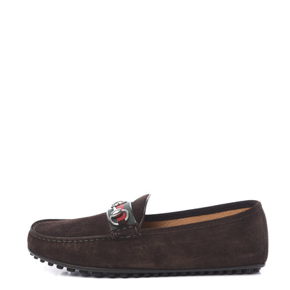 Gucci Suede Web Mens Horsebit Driver Loafers 8.5 Cocoa 1 of 9