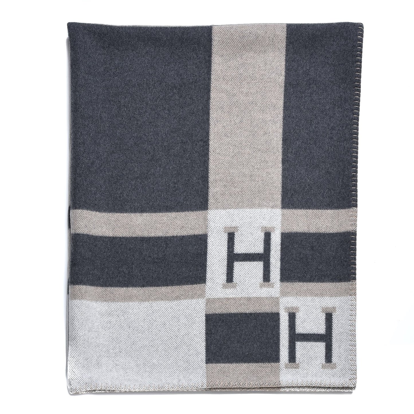 Wool Cashmere Avalon Bayadere Blanket Galet Ecru