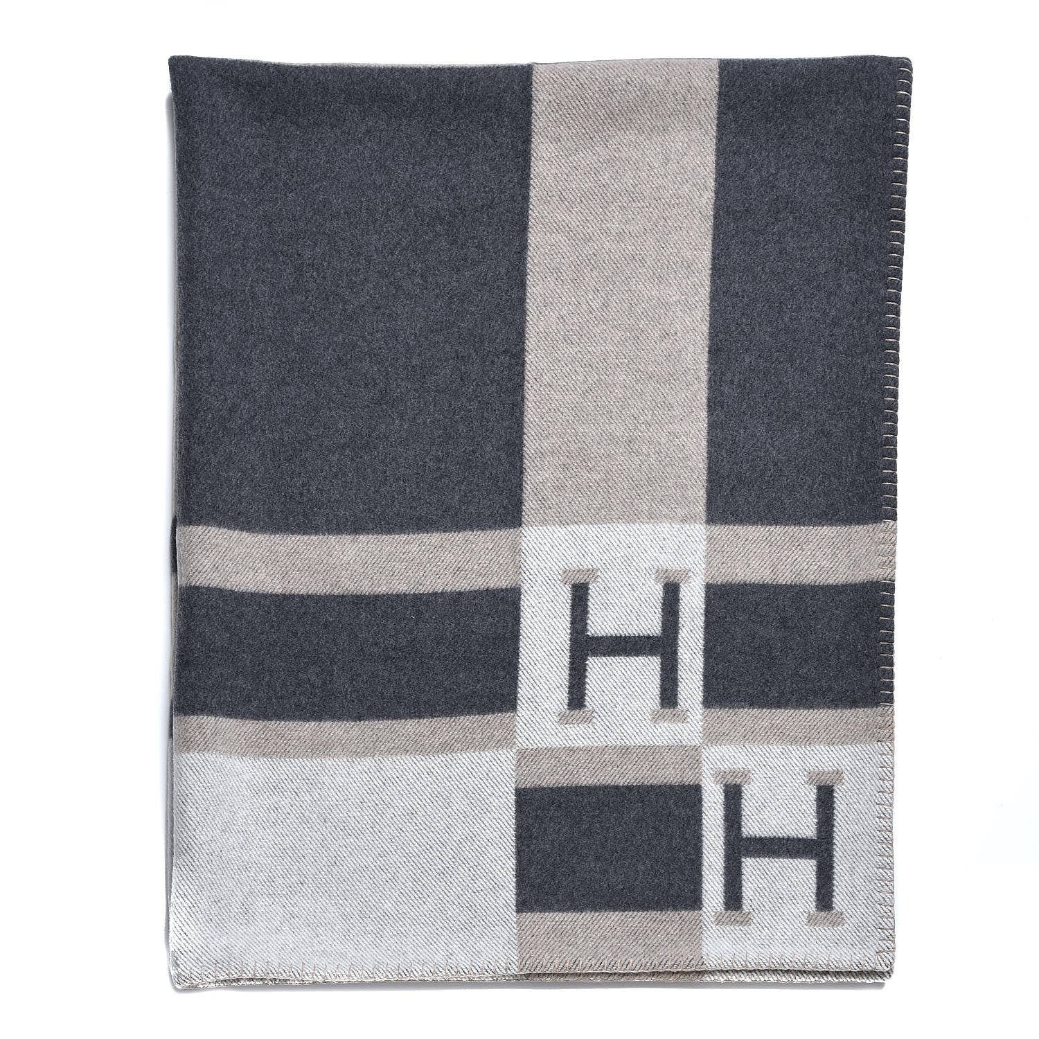 Hermes Wool Cashmere Avalon Bayadere Blanket Galet Ecru 1 of 4