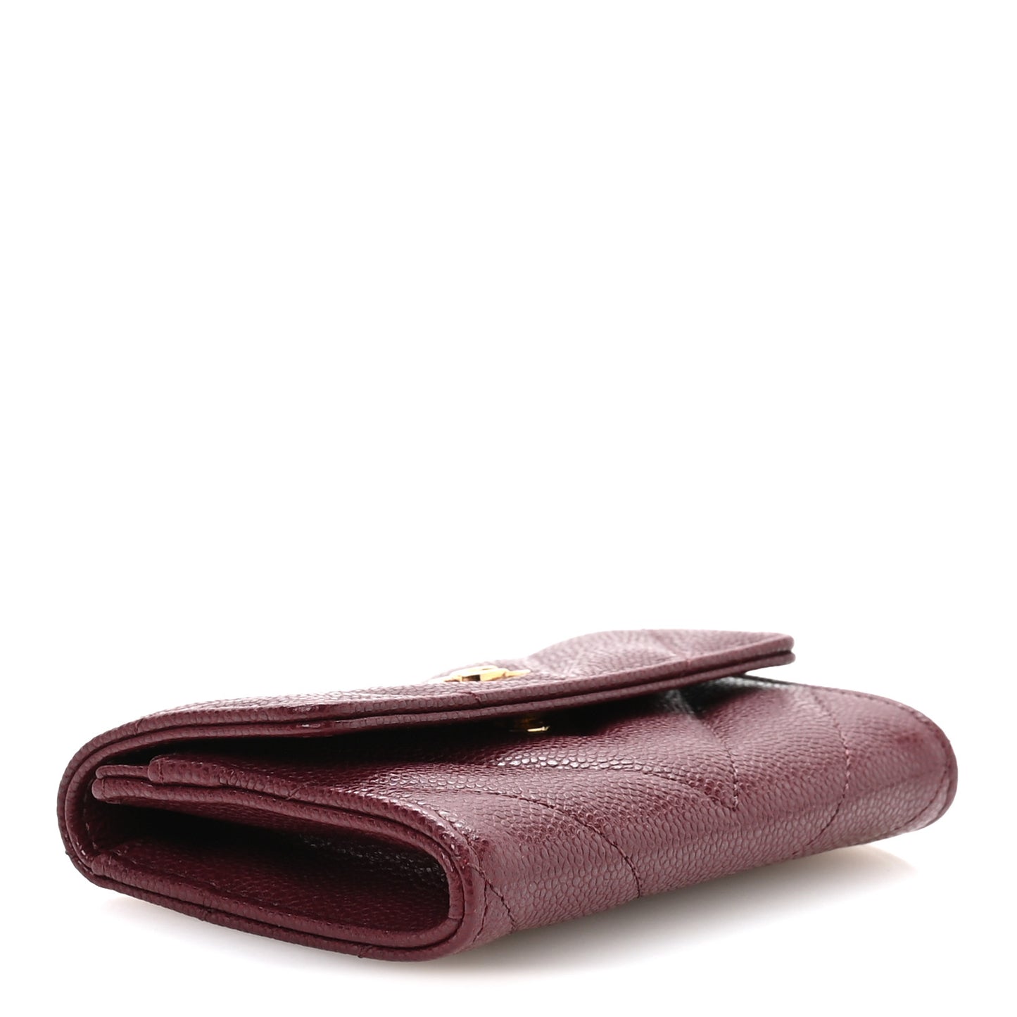 Caviar Flat Chevron Quilted Flap Card Holder Burgundy