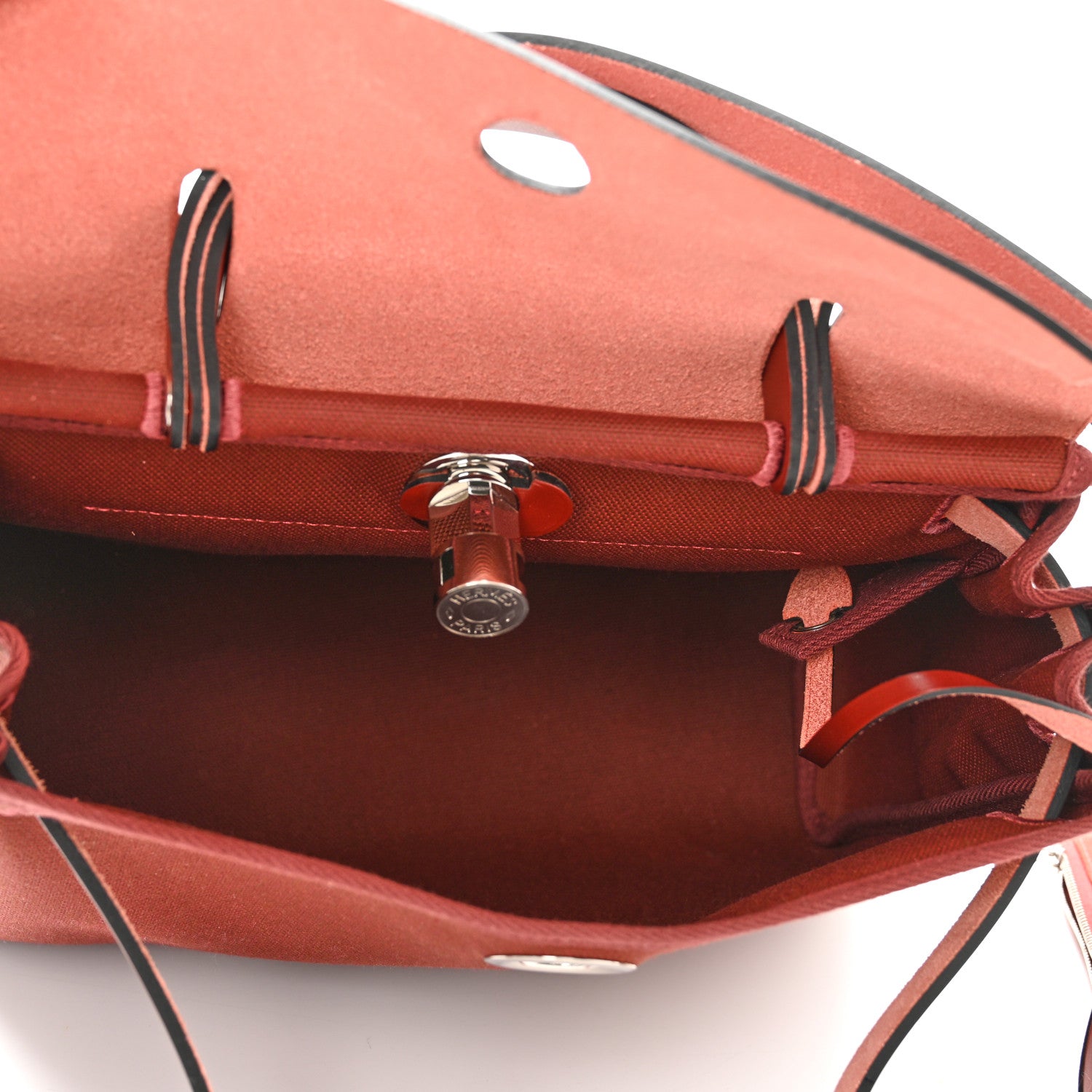 Hermes Military Toile Vache Hunter Herbag Zip Retourne 31 PM Rouge H 6 of 11