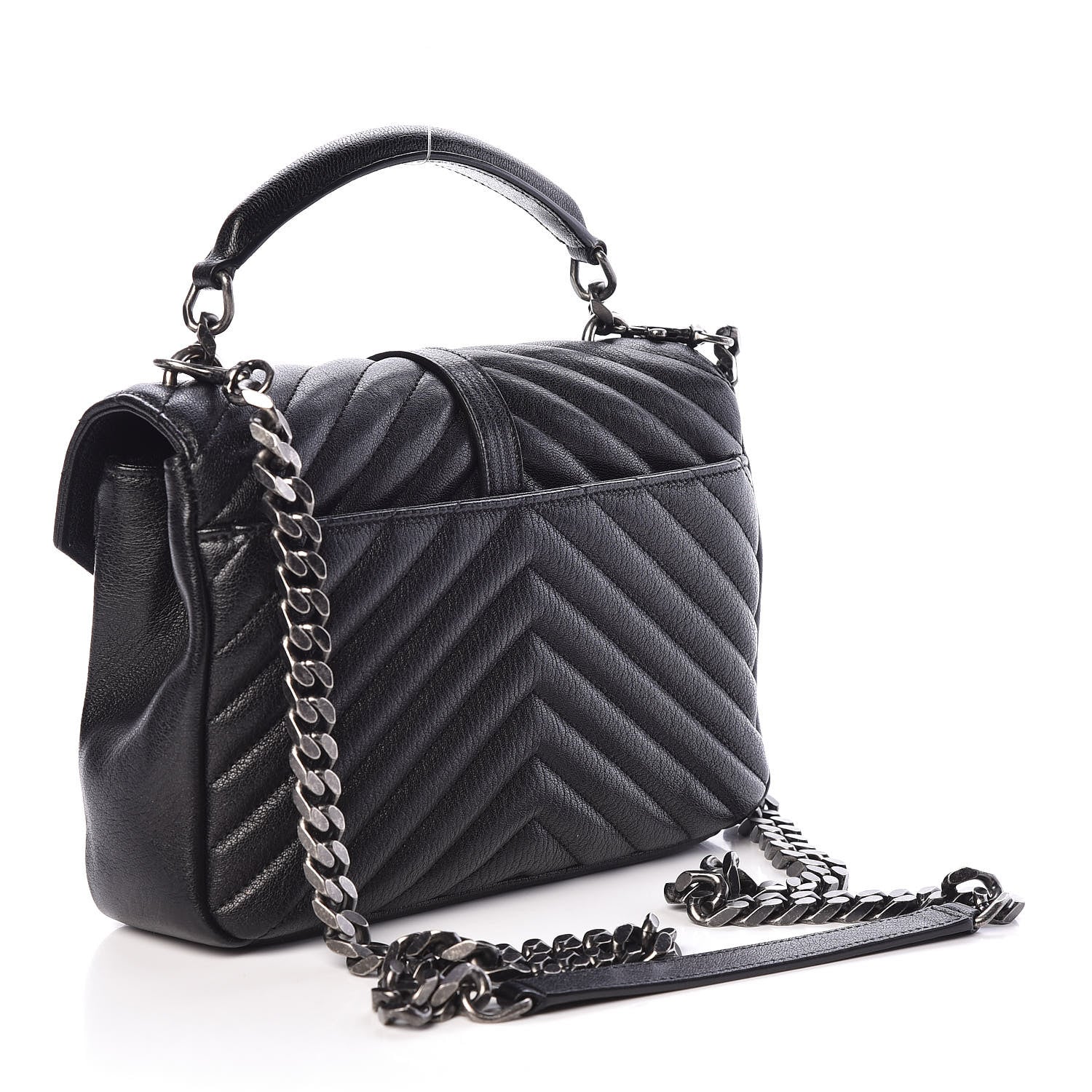 Saint Laurent Sheepskin Matelasse Chevron Monogram Medium College Bag Black 3 of 8
