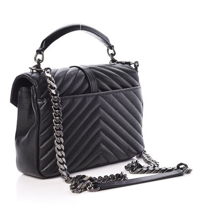Saint Laurent Sheepskin Matelasse Chevron Monogram Medium College Bag Black 3 of 8