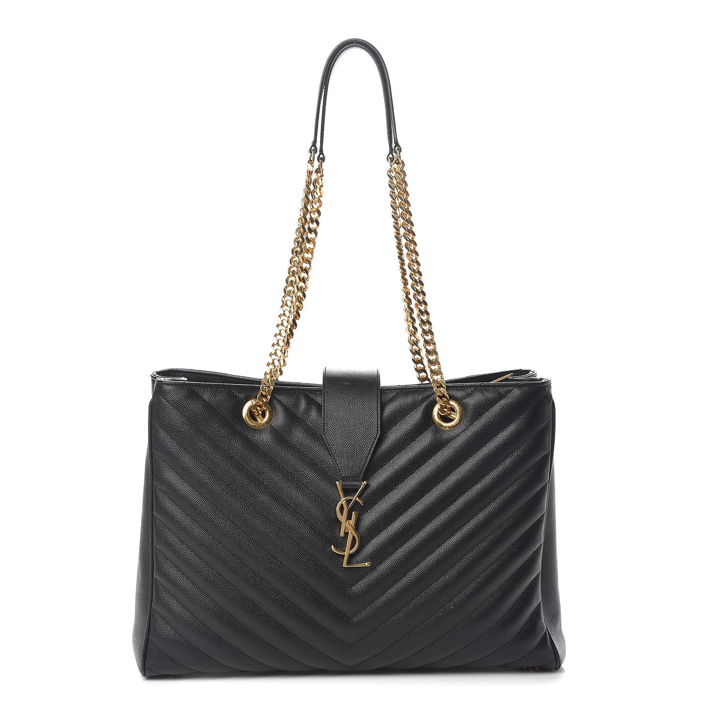 Grain De Poudre Matelasse Chevron Monogram Shopping Bag Black