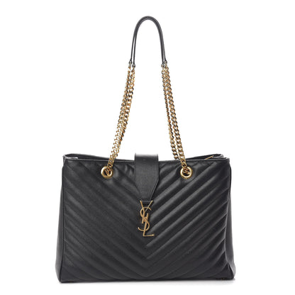 Saint Laurent Grain De Poudre Matelasse Chevron Monogram Shopping Bag Black 1 of 23