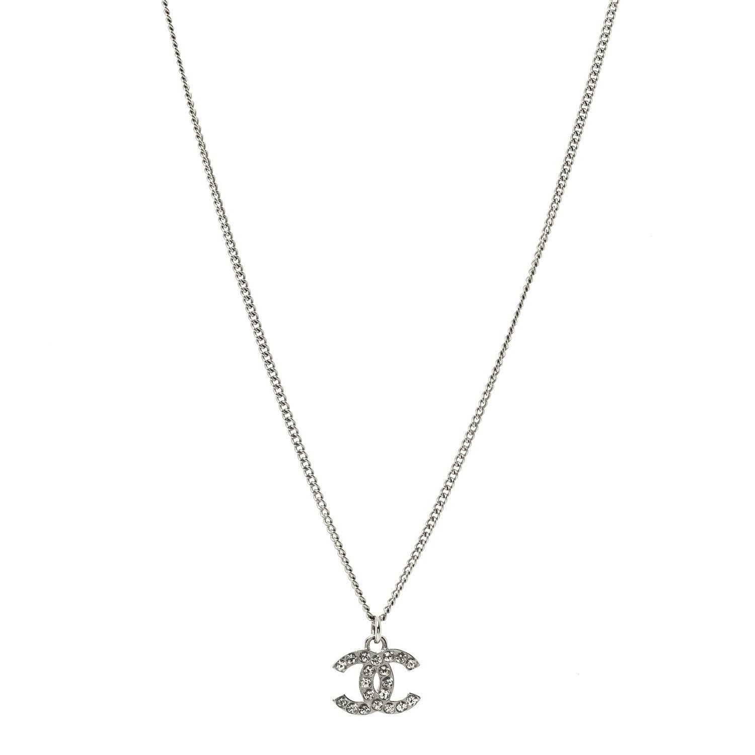 Chanel Crystal Timeless CC Necklace Silver 1 of 5