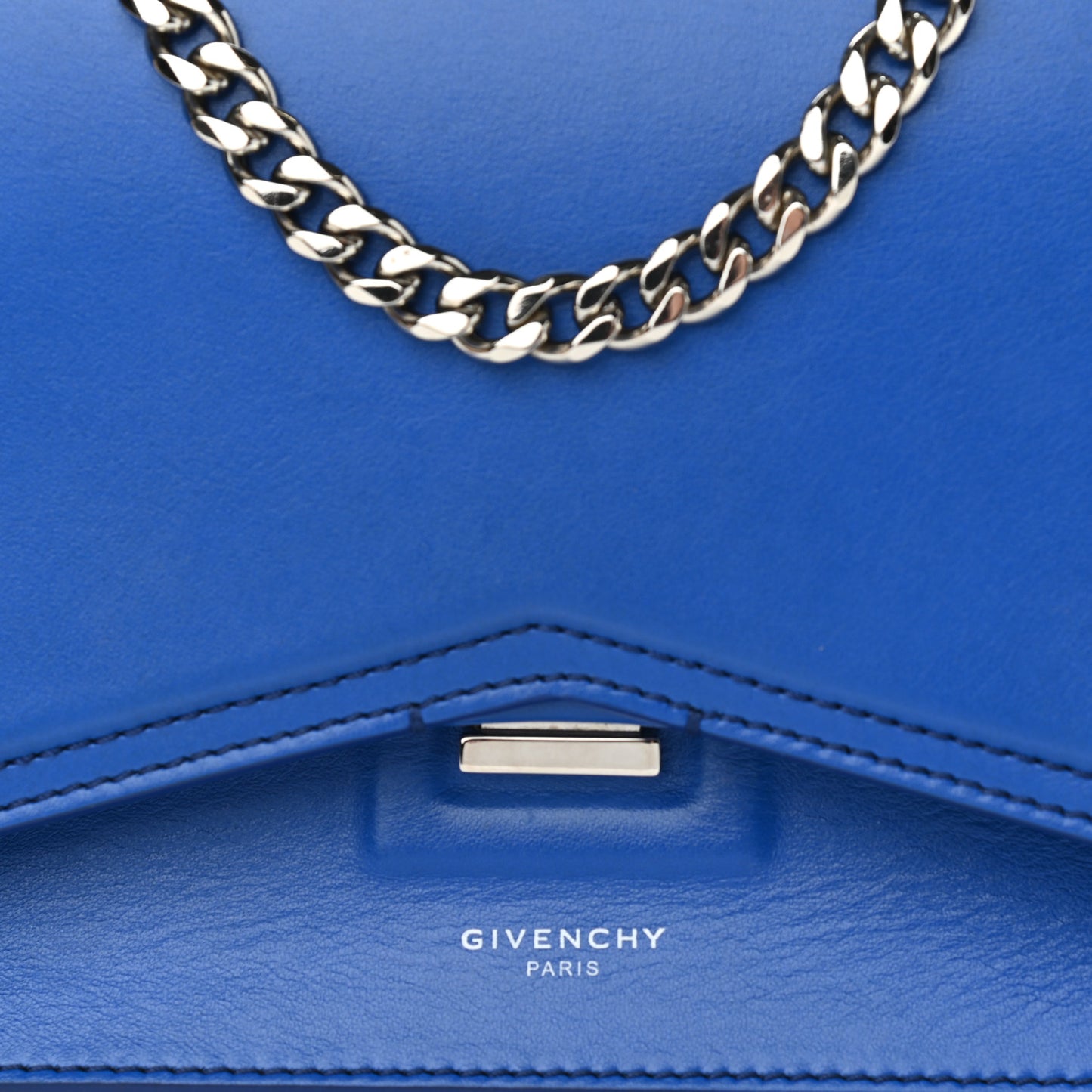 Calfskin Bow Cut Chain Wallet Electric Blue