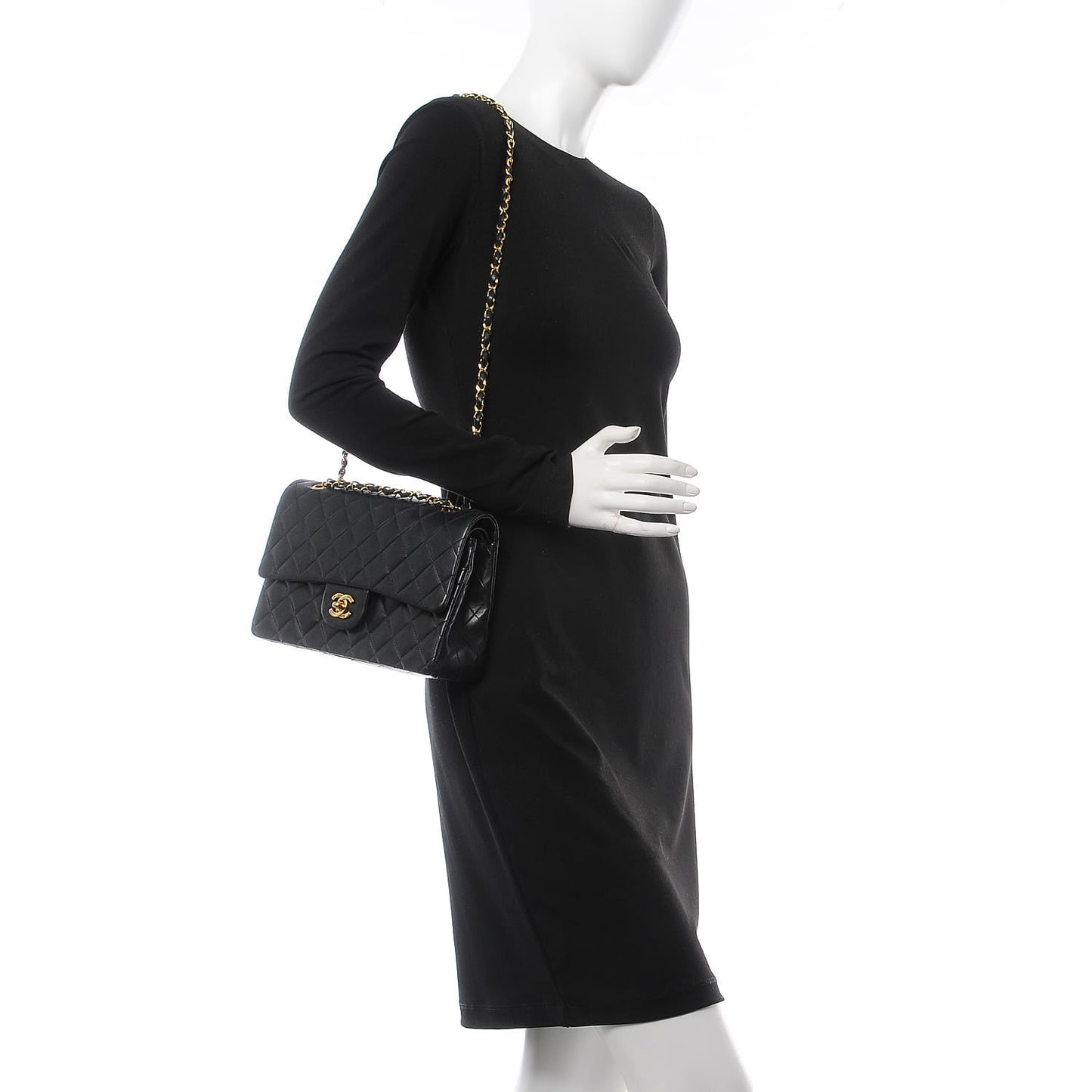 Lambskin Quilted Medium Double Flap Black