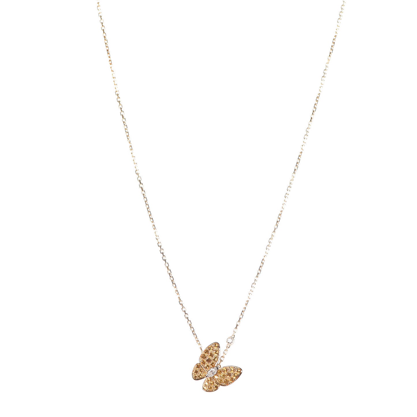 18K Yellow Gold Diamond Yellow Sapphire Two Butterfly Pendant Necklace