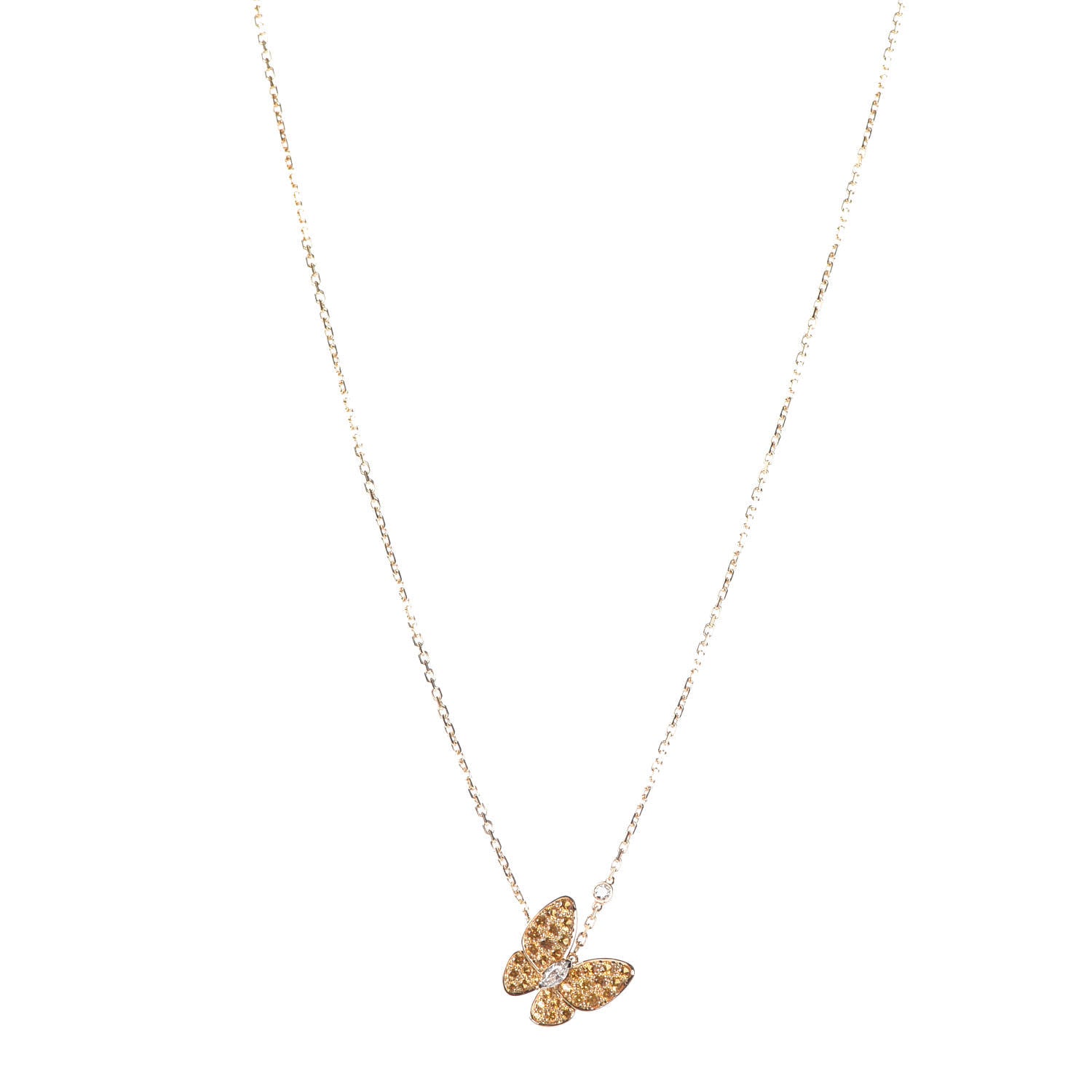 Van Cleef & Arpels 18K Yellow Gold Diamond Yellow Sapphire Two Butterfly Pendant Necklace 1 of 7
