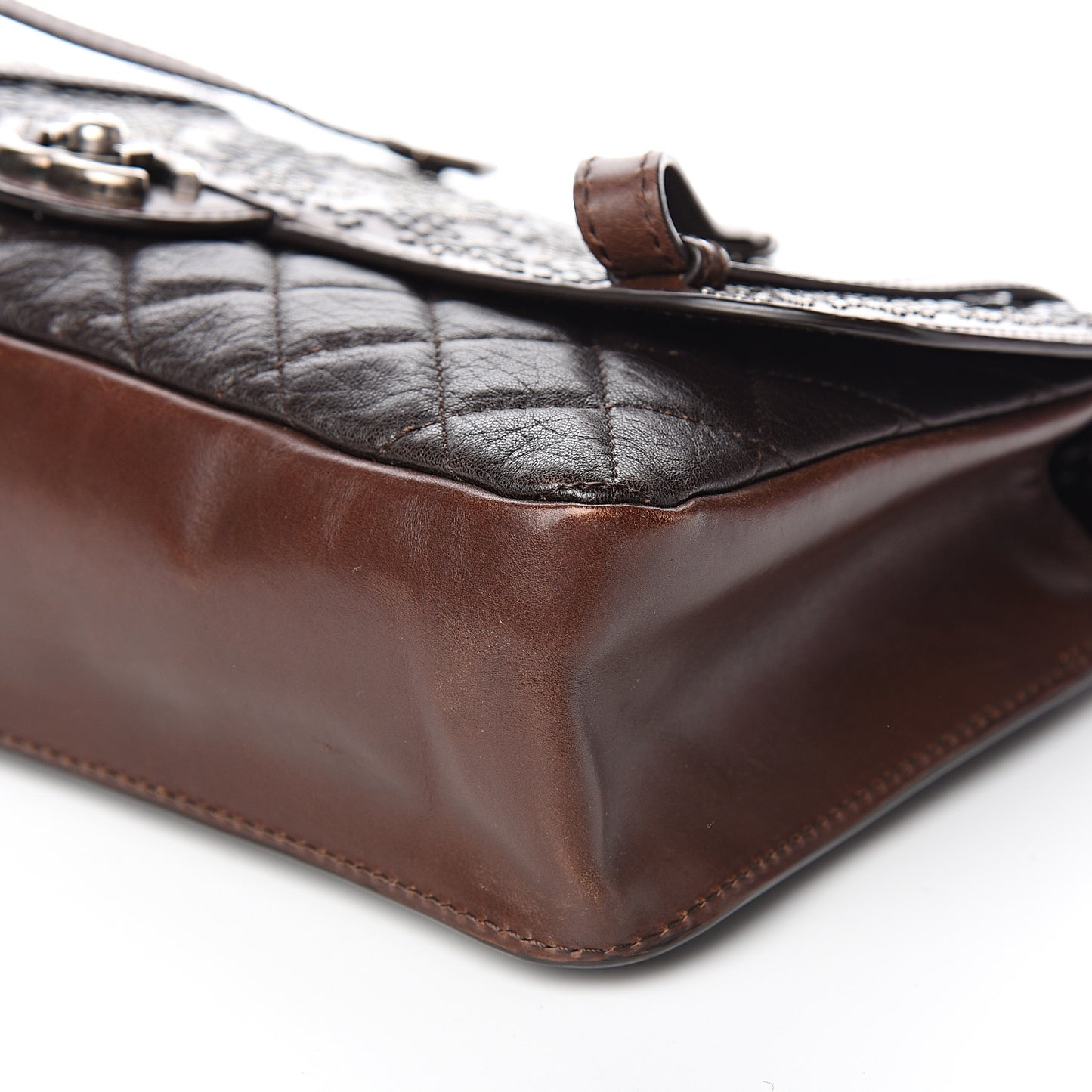 Studded Calfskin Lambskin Paris Dallas Flap Brown Black