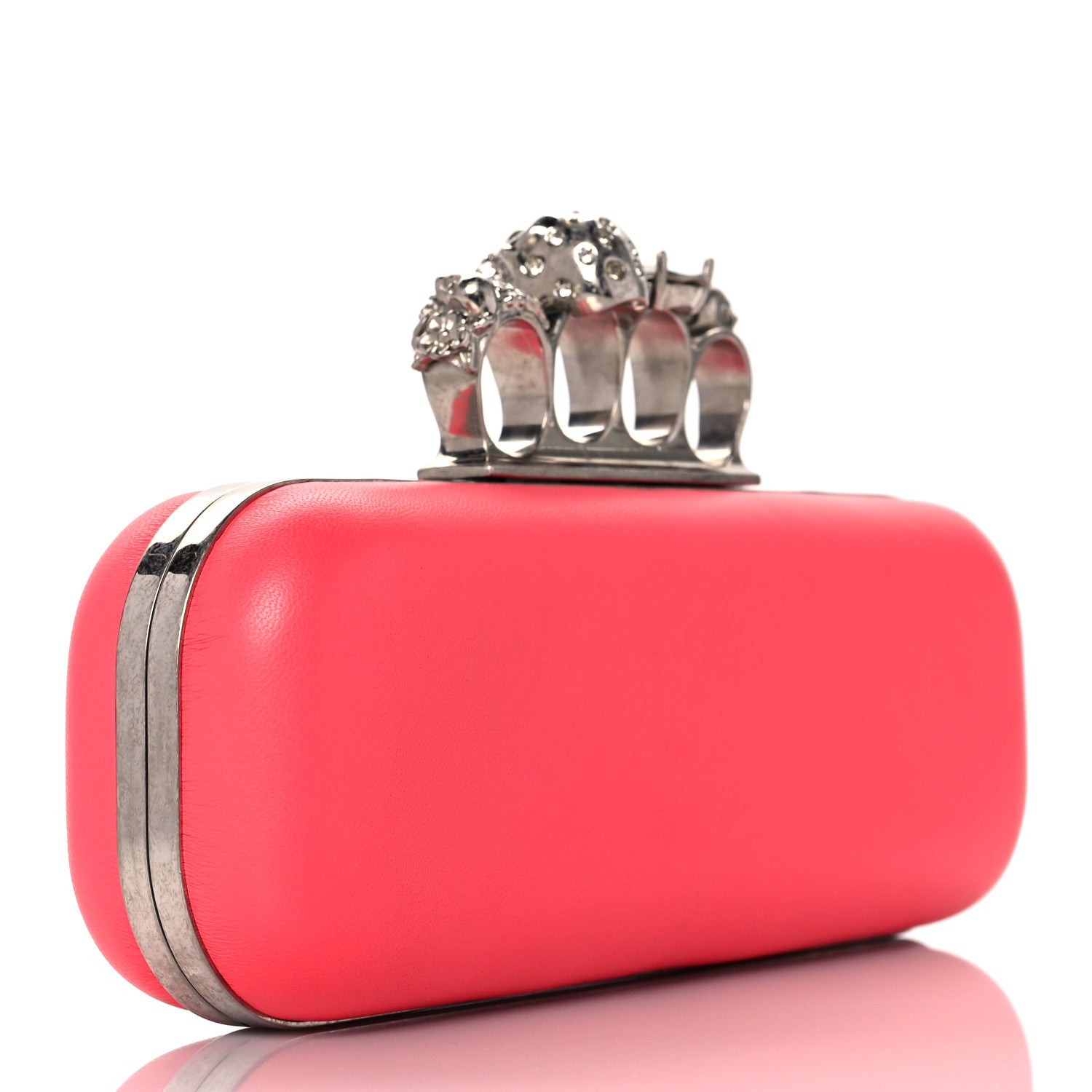 Alexander McQueen Nappa Skull Knuckle Box Clutch Geranio 3 of 11