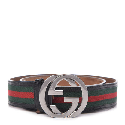 Gucci Calfskin Web Interlocking G Belt 95 38 Black 1 of 5