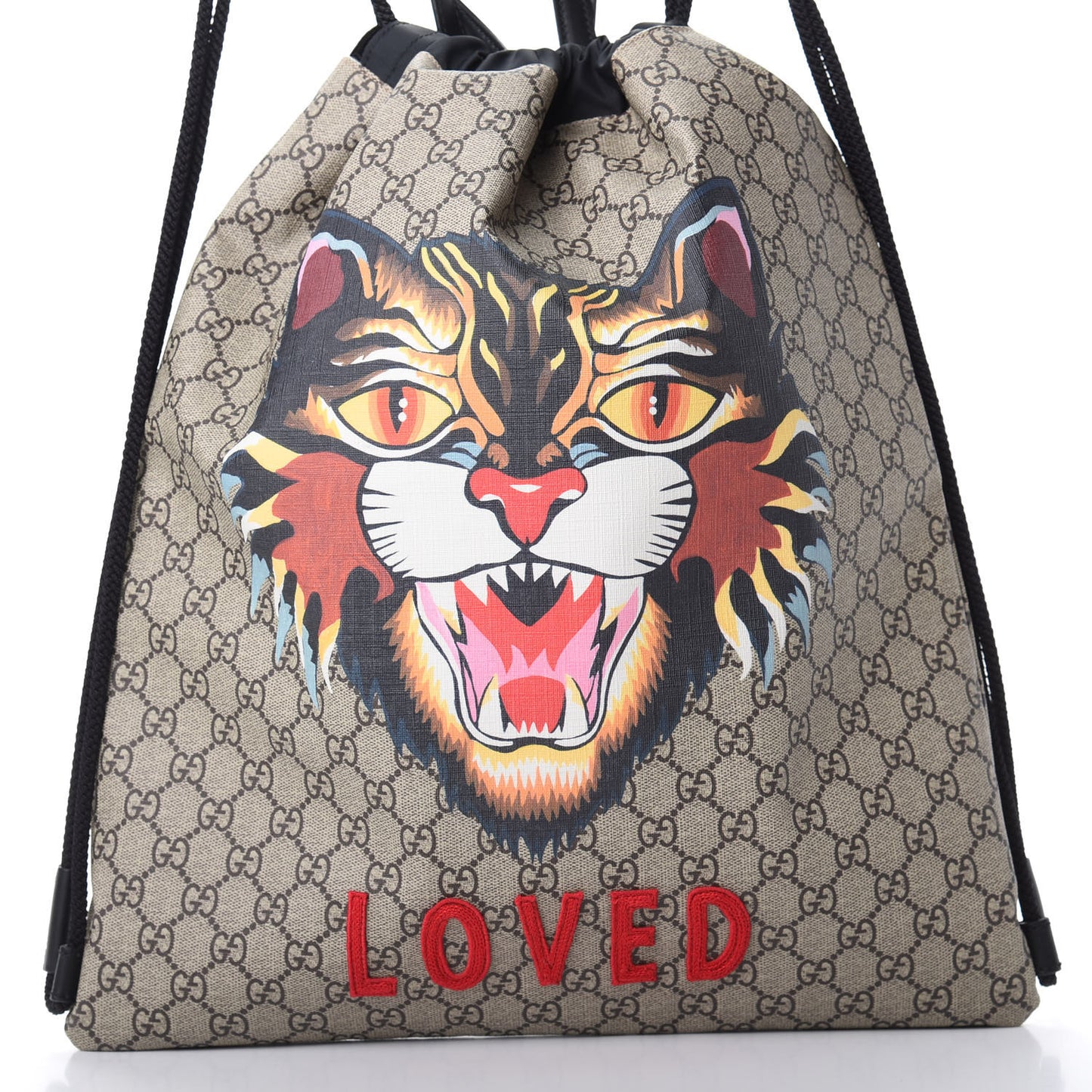 GG Supreme Monogram Angry Cat Drawstring Backpack