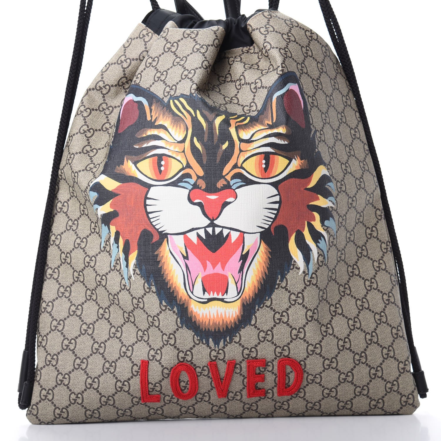 Gucci GG Supreme Monogram Angry Cat Drawstring Backpack 7 of 10