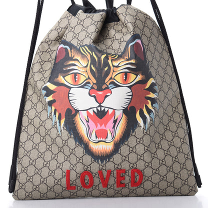 Gucci GG Supreme Monogram Angry Cat Drawstring Backpack 7 of 10