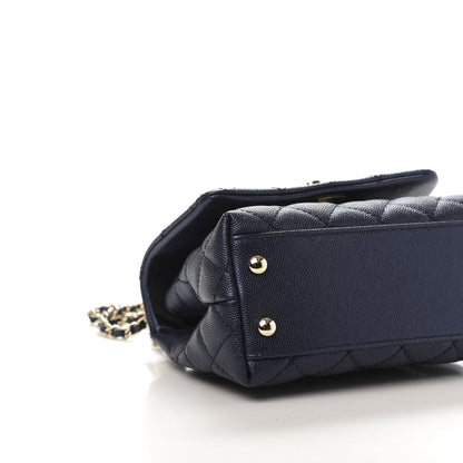 Chanel Metallic Caviar Quilted Extra Mini Coco Handle Flap Dark Blue 6 of 10