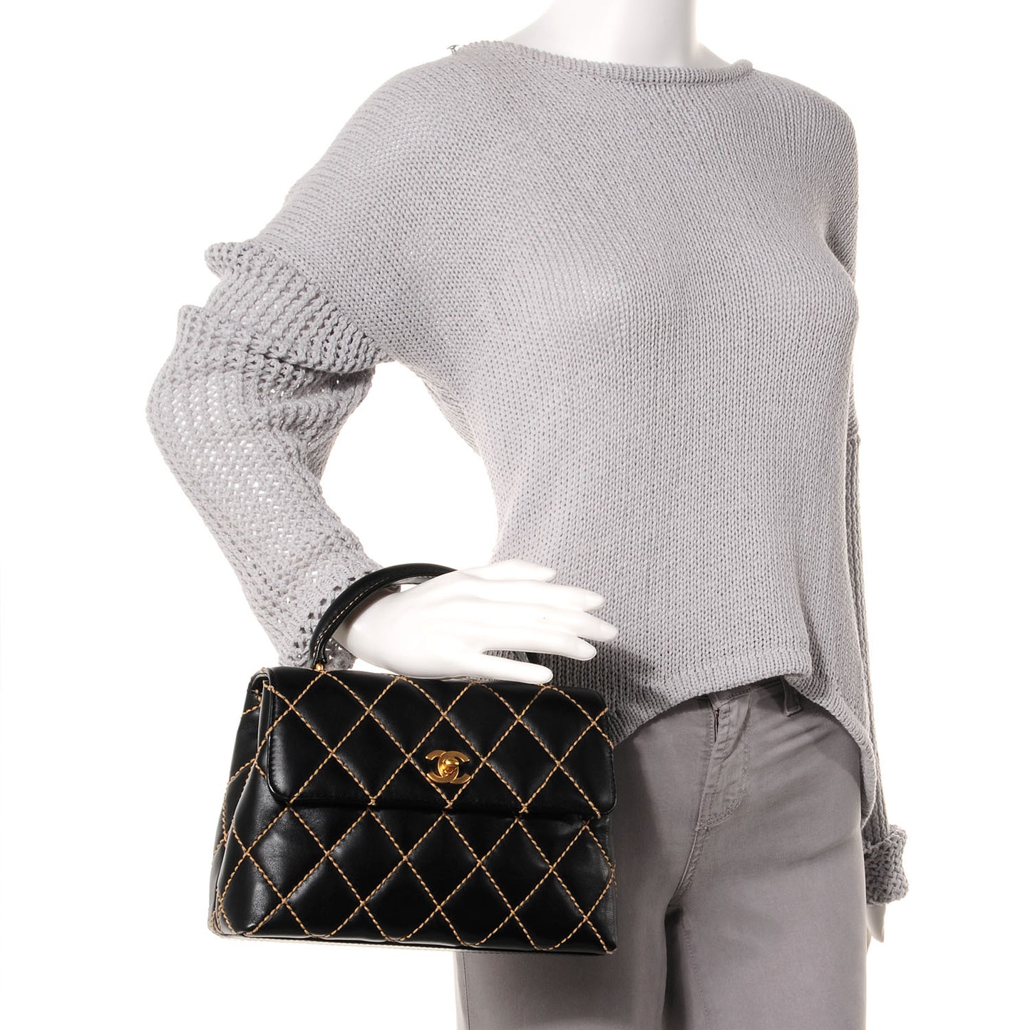 Leather Wild Stitch Kelly Flap Bag Black
